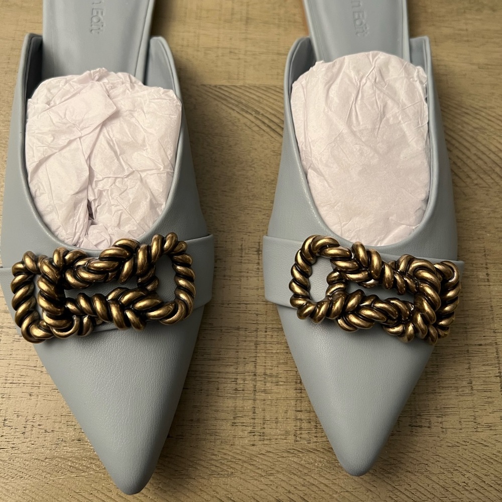 Nordstrom Open Edit Kyla Flat Mule (Blue Mineral, Size: 7.5)